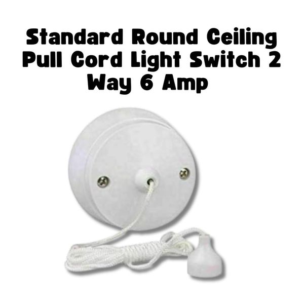 Invero Standard Round Ceiling Pull Cord Light Switch 2 Way 6 Amp - Ideal for Bathrooms and Utility Rooms - White