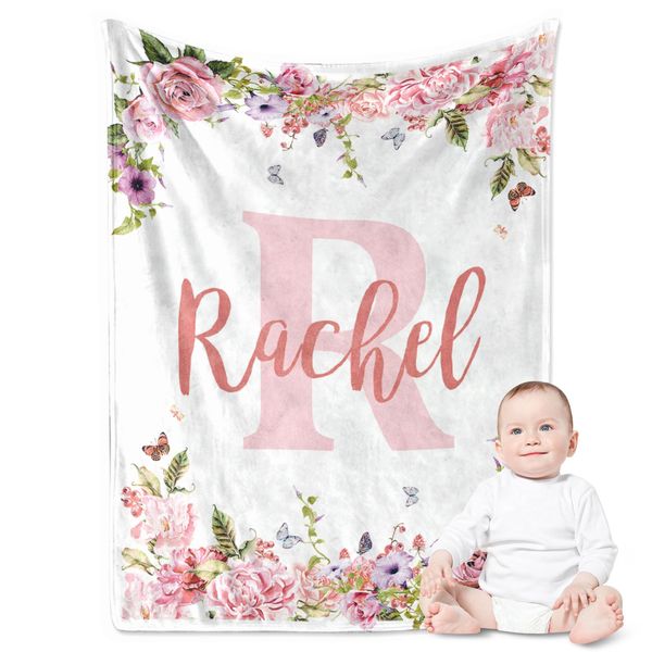 Yoke Style Personalized Baby Blankets for Baby Girls/Boys, Custom Name Swaddle Blanket, Baby Boy Girl Gifts for Newborn, Toddler, Kids on Baby Shower, Birthday