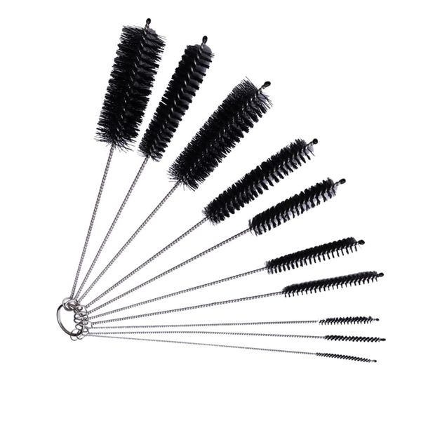 Zhiye Pipe Tube Brush Pipe Cleaning Brushes, Nylon Drinking Straws Cleaner Brush 10 Pieces set for Washing Kettle Spout, Teapot Nozzle Black