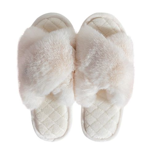 Euyqs Women's Slippers, Indoor Room Shoes, Cold Protection, Warm, Fluffy, Front Opening, For Autumn and Winter, Warm, Lightweight, For Guests, white