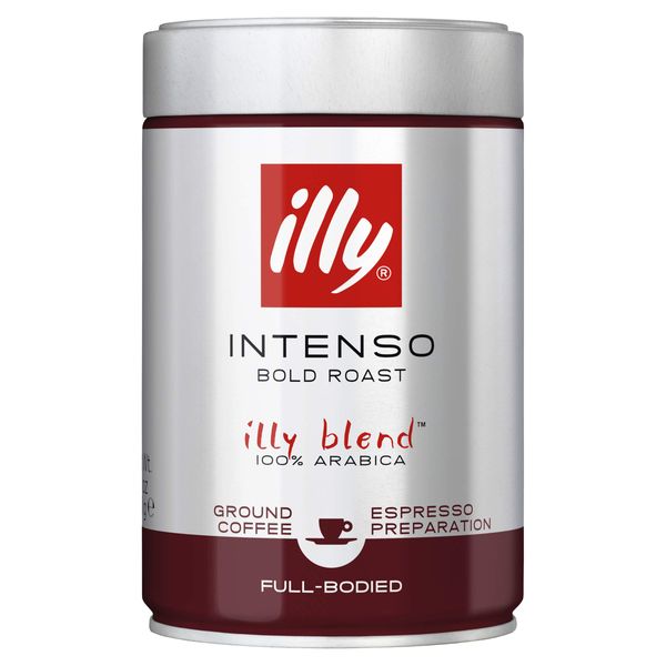 illy Intenso Ground Espresso Coffee, Dark Roast, Intense, Robust and Full Flavored With Notes of Deep Cocoa, 100% Arabica Coffee, No Preservatives, 8.8 Ounce (Pack of 6)