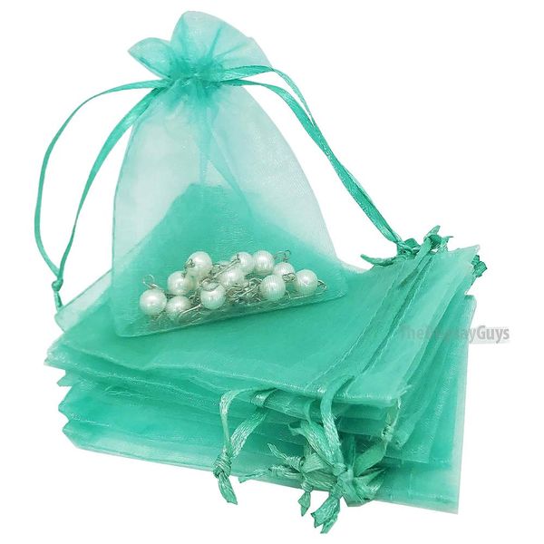 TheDisplayGuys 48-Pack 2" x 2-3/4" Teal Sheer Organza Gift Bags with Drawstring, Goodie Bags for Jewelry, Candy Bags, Treat Bags, Wedding Favors Small Mesh Bags