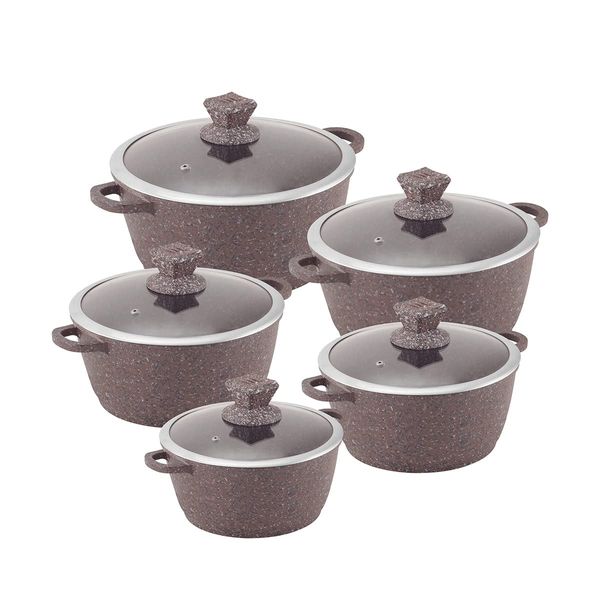 SQ Professional Granite Non-Stick Stockpot Set with Lids Casserole Set 5 - Light Brown