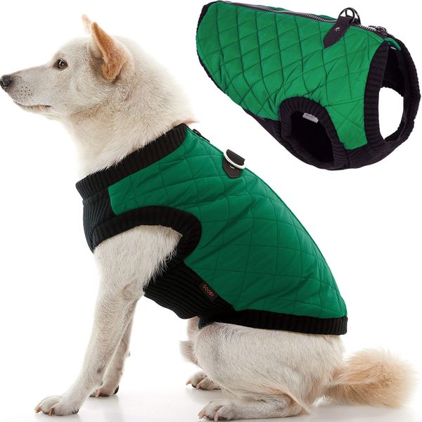 Gooby Fashion Vest Dog Jacket - Green, Small - Warm Zip Up Dog Bomber Vest with Dual D Ring Leash - Winter Water Resistant Small Dog Sweater - Dog Clothes for Small Dogs Boy or Medium Dogs