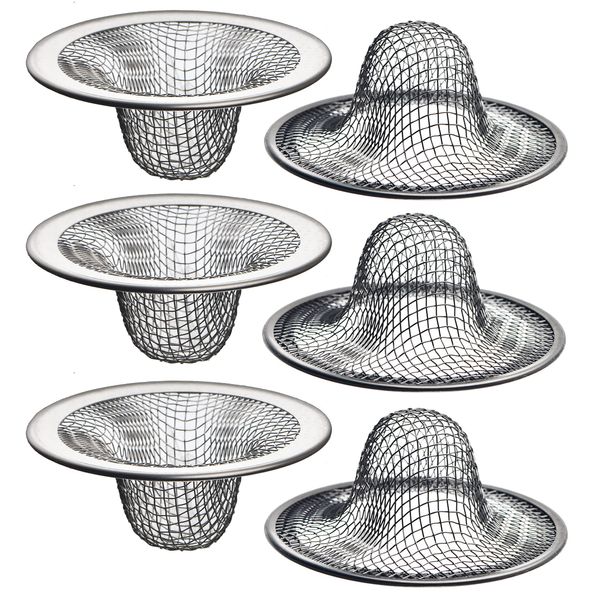 6 Pack - 2.125" Top / 1" Basket- Mesh Sink Drain Strainer Hair Catcher for Bathroom Sink, Utility, Slop, Laundry, RV and Lavatory