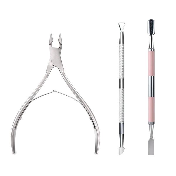 BlinkingNails Nail Cuticle Trimmer with Cuticle Pusher, Cuticle Cutter Nipper Professional Pedicure Manicuer Remover Tool Set,Nail Scraper Nails Clipper, Cuticle Remover Tool 3Pcs