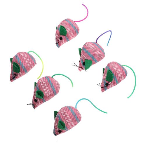 LUOZZY 6pcs Cats Mouse Plush Toy Plush Catnip Mouse Kitten Toys Interactive Plush Cat Chew Toys for Indoor Cats and Kittens (Pink and Green)