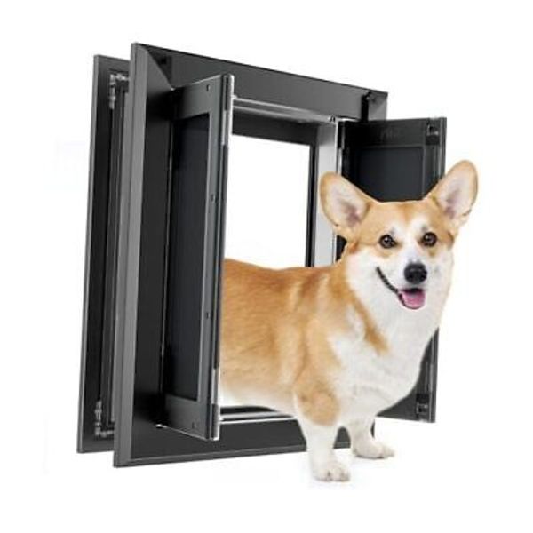 Aluminum Dog Door for Exterior Door,Strong Double Magnetic Medium Black