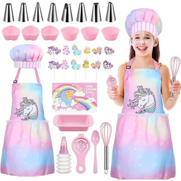 Gemeer Children’s Cooking and Baking Set 34-Piece Set, Including Apron, Chef Hat, Gloves and Toddler Dress up Chef Costume Professional Role Play