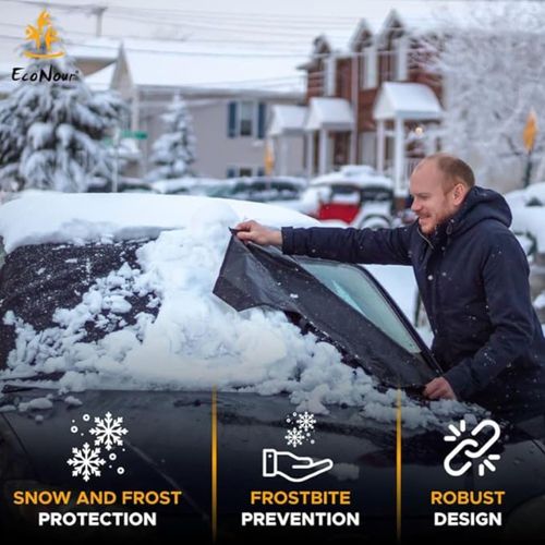 EcoNour Windshield Cover for Ice and Snow | Enhanced 600D Oxford Fabric Windshield Frost Cover for Any Weather | Water, Heat & Sag-Proof Car Windshield Snow Cover | Standard (69 x 42 inches)
