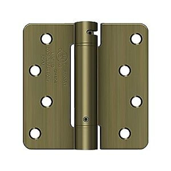 Deltana DSH4R45 4" x 4" x 1/4" Spring Hinge, UL Listed in Antique Brass