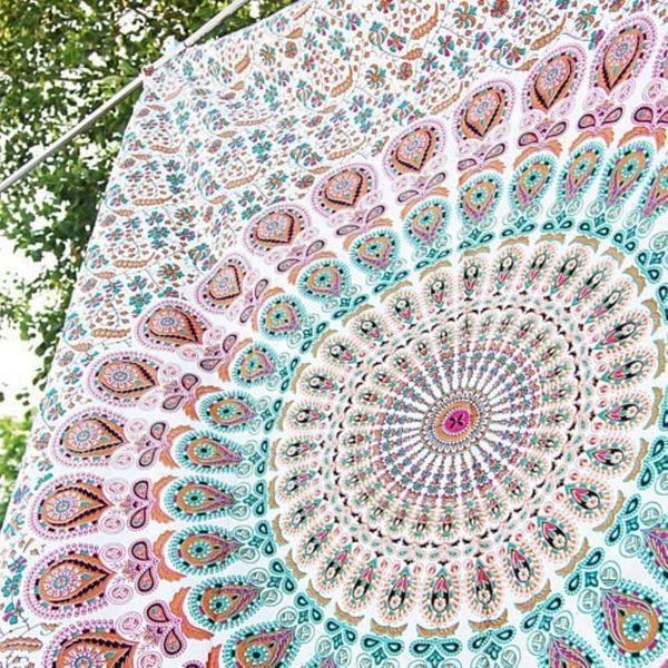 raajsee White Brown Tapestry Hippie Boho Beach Blanket Mandala Indian Cotton Throw - Home Décor Indie Rug Yoga Mat Meditation Picnic Rugs 210X220 CMS