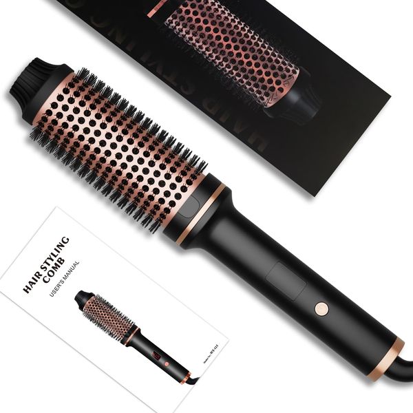 Thermal Brush 38MM Thermobürste 120-210℃, Heated Round Brush 3 in 1, Erhöhen Sie das Haarvolumen, Lose Locken, Glattes Haar, Leichte Kompakte Größe, Dual Spannung Passend für Reise