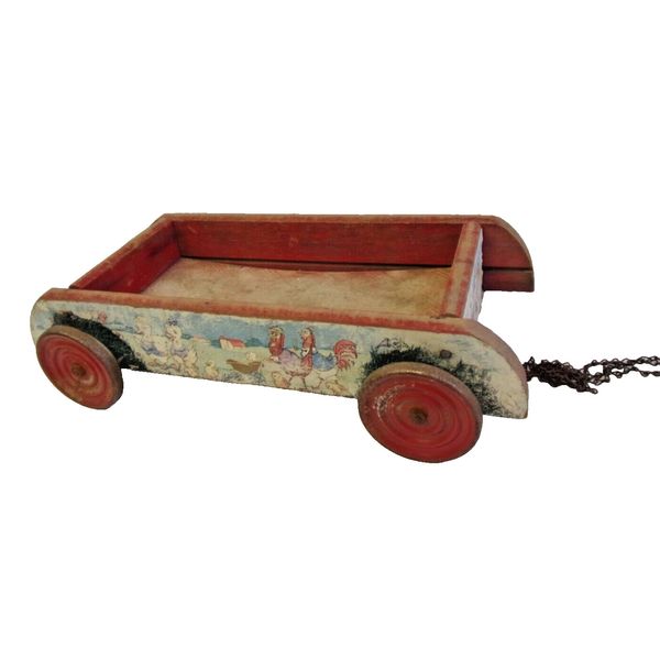 Antique Toddlers Pull Toy Wagon Wheels Ring