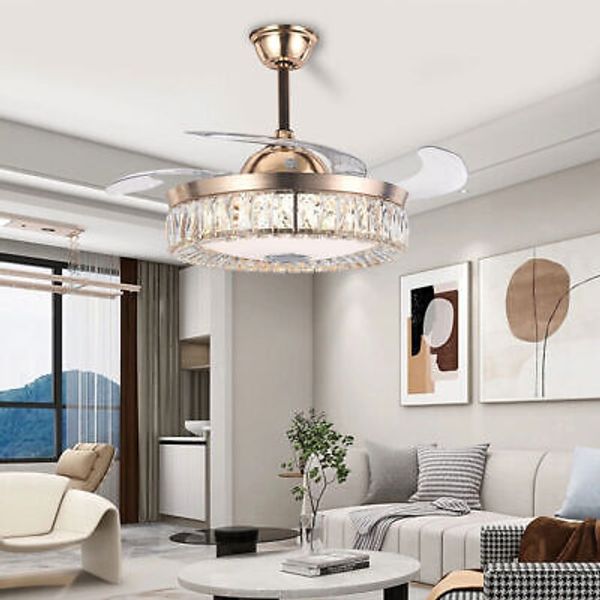 Luxury 42"Bluetooth Invisible Chandelier 7 Color Change Ceiling Fan Music Player