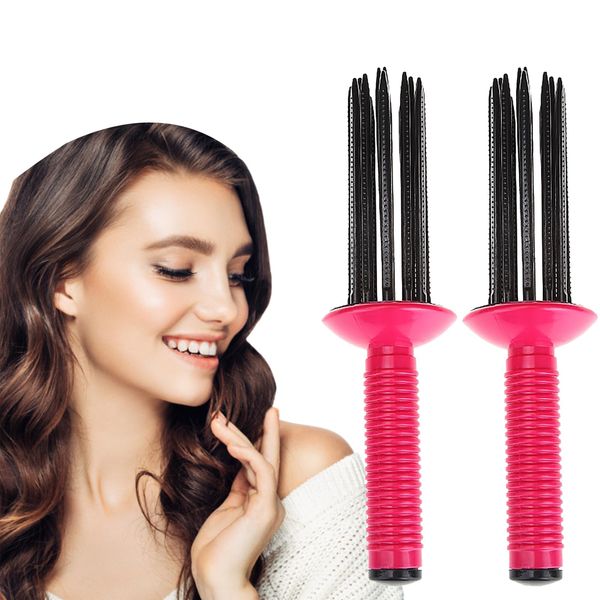 FRJINIE Curly Hair Styler Tool, 2 Pcs Air Volume Combs,17 Teeth Round Hair Fluffy Curling Roll Comb,Anti‑Slip Curling Wand,Hair Curler Curling Make Up Brush Roller Tool for Home Salon (2 PC)