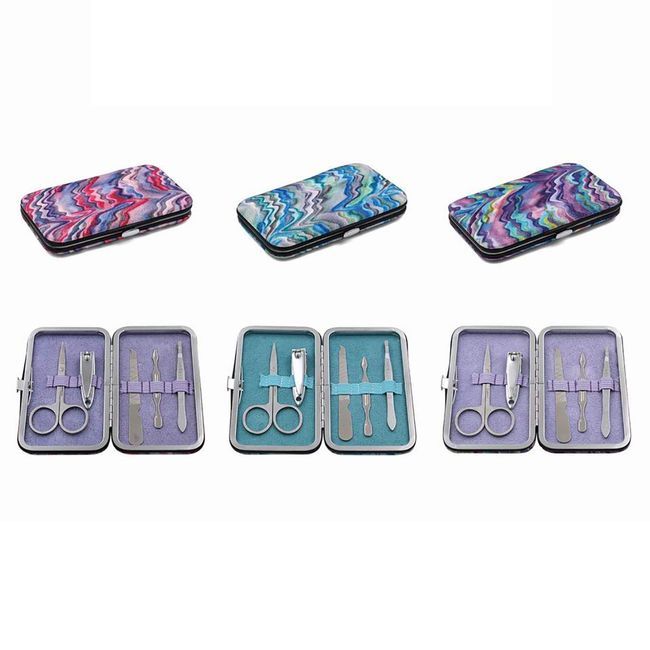 5 Piece Girls Glitter Nail Clipper Manicure Cuticle Set Case Set Kit Ladies Gift