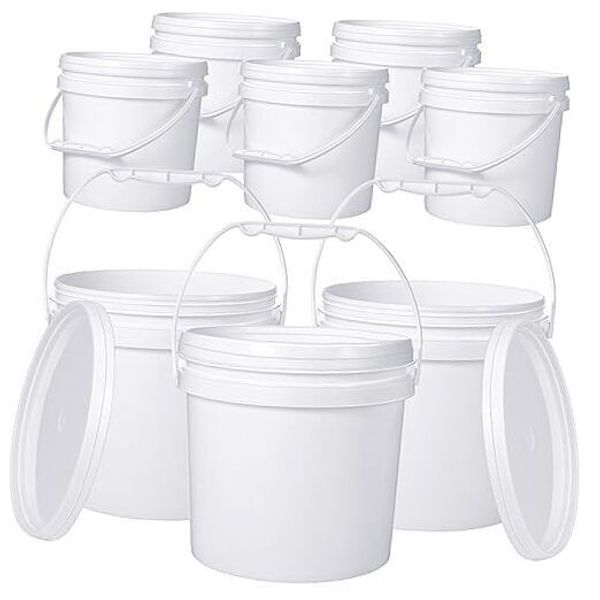 8 Pcs Plastic Bucket with Handle and Lid Durable Heavy Duty 1.3 Gallon White