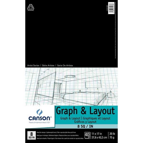 Canson Artist Series Graph and Layout Paper, 8 by 8 Blue Grid, Foldover Pad, 11x17 inches, 40 Sheets (20lb/75g) - Artist Paper for Adults and Students - Colored Pencil, Marker, Ink, Pen