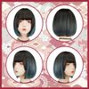 FESHFEN Wig, Bob, Short, Princess Cut, Full Wig, Women's, Straight, Natural, Halloween, Small Face, Harajuku Style, Bangs, Daily Use, Heat Resistant, Gradient Black x Blue