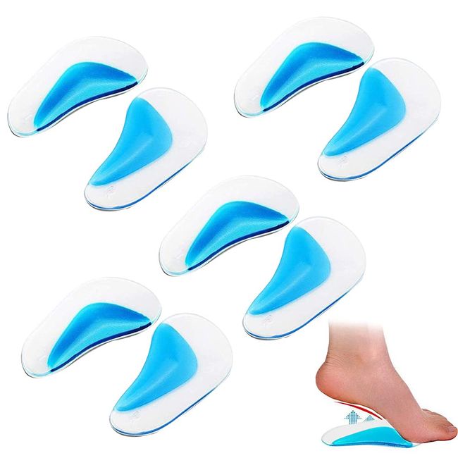 QincLing 8 Pcs Gel Arch Support Insoles, Gel Arch Pads Feet Gel Pads Gel High Heel Inserts Plantar Fasciitis Pad Orthotic Arch Shoe Insoles Arch Support Foot Cushion Pads for Women Men Flat Feet