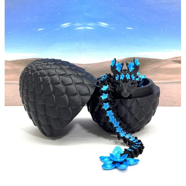 3D Printed Cherry Blossom Dragon with Dragon Egg, 12 Inches Black and Blue Cherry Blossom Dragon, Home Decor Executive Desk Toys,Fidget Toys for Autism/ADHD D053-BE