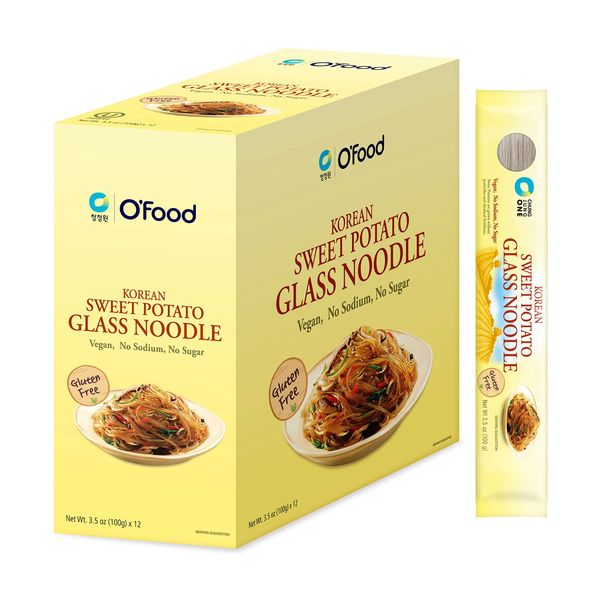 O'Food Korean Sweet Potato Glass Noodles, Healthy Alternative to Ramen, Rice and Pasta, Perfect for Soup and Stew, Gluten Free, Vegan, No Sodium, No Sugar 3.5oz (100g), 12 PACK