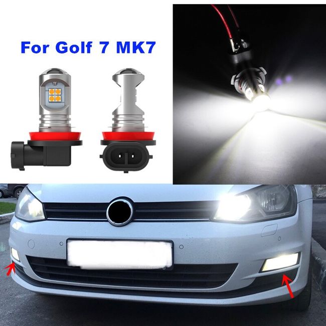 Golf Face Patch UV Protection For Volkswagen Golf 7 MK7 VII - CANBus White LED Car Front Fog Light H8 H11 2pcs