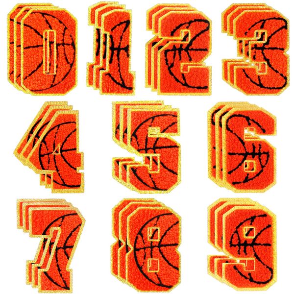 Hotop 30 Pcs 3.14 inch Chenille Letter Patches Iron on Patches for Clothing Sports Patches Chenille Embroidered Applique for Bags Hat DIY Clothing Jackets Backpacks Repair (Basketball Number Style)