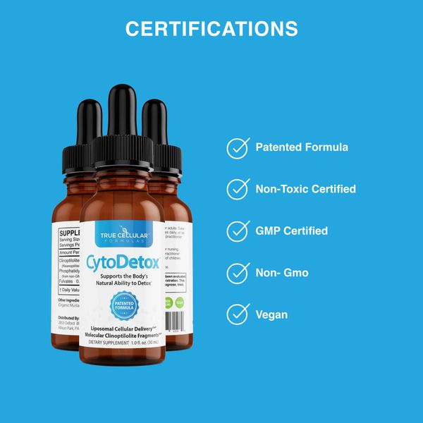 True Cellular Formulas CytoDetox Liposomal Zeolite Clinoptilolite with Fulvates - Supports Cellular Detox & Natural Toxin Removal - Gentle Detoxifier and Binder - 1 oz Bottle