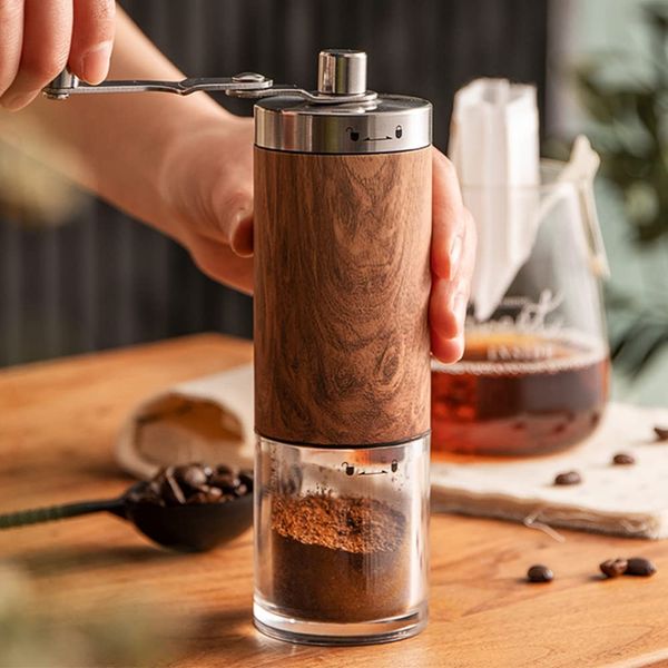 IwaiLoft Hand Grinding Coffee Grinder Coffee Grinder Manual Handle Coffee Grinder Hand Crank Stainless Steel Coffee Maker Washable Portable Easy to Clean Uniform Powder Premium Wood Grain Home Use