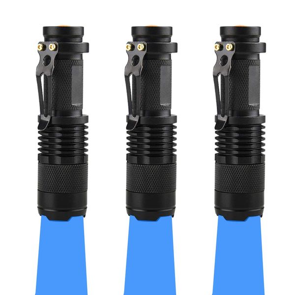 WAYLLSHINE (Pack of 3 Single Mode Blue Light Flashlight, 1 Mode Blue LED Flashlight Blue Flashlight Torch, Blue LED Blue Light for Night Fishing, Hunting, Observation