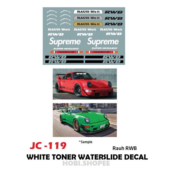 JC-9119 White Toner Waterslide Decals RWB For Custom 1:64 Hot Wheels