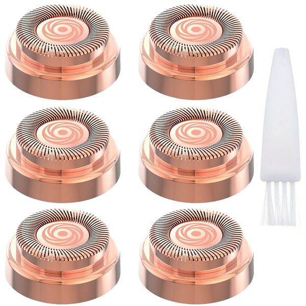 6 Pcs Women Facial Hair Remover Replacement Heads Rose Gold-Plated Blade Head Suit for First Gen Finishing Hair Remover Soft Touch Women Lip, Chin, and Cheeks Cleaning with 1 Pcs Cleaning Brush