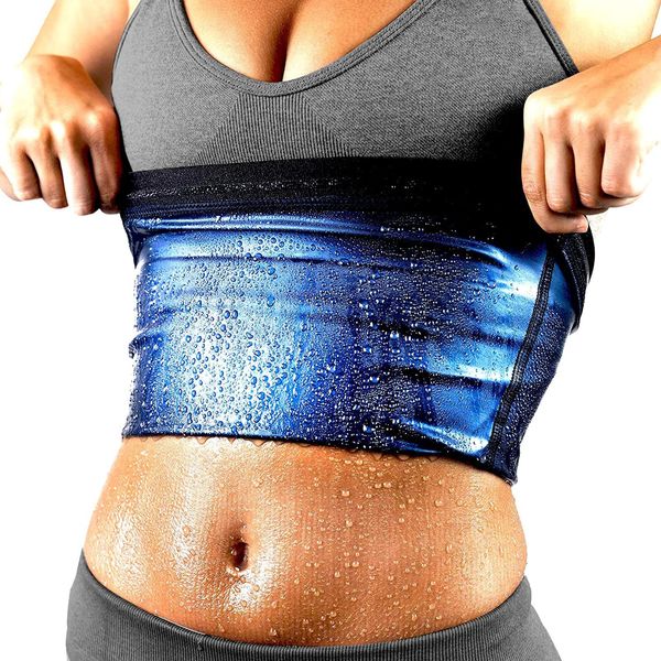 BODYSUNER Waist Trainer for Women Lower Belly Fat Sweat Trimmer Belt Sauna Waist Slimmer Workout Gym Deep Blue,L/XL