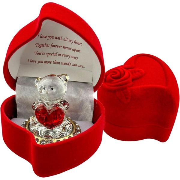 SAFRI Love Heart Teddy Bear Red Celebration Rose Gift Boxed Glass Present Girlfriend Boyfriend BF GF Wife Christmas Valentines Day Gift