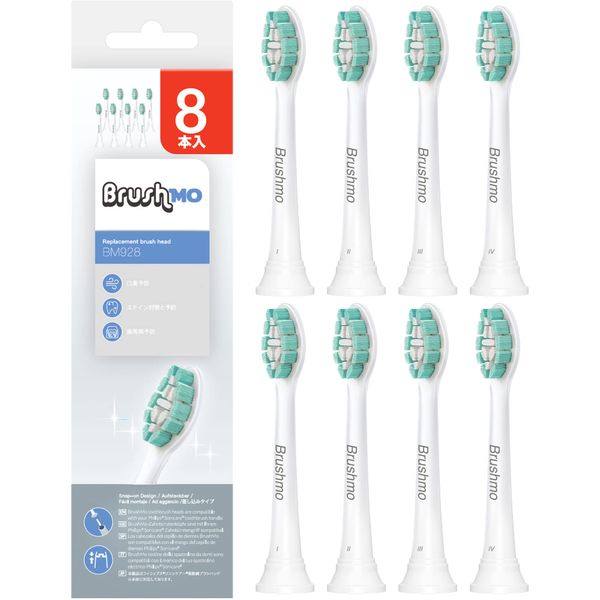 Brushmo, Compatible Brush, Philips Sonicare, Electric Toothbrush, Replacement Brush, Compatible with Clean Plus, Plaque Defense, Plaque Removal, Regular Size, 8 Pieces