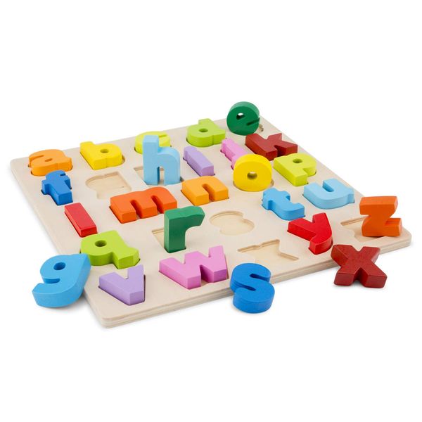 New Classic Toys Wooden Puzzle Alphabet (Lowercase) Educational Wooden Toys for 2 Year Old Boy and Girl Toddlers Gift Peg Puzzle - Lowercase, Multi-colour Colour,10535