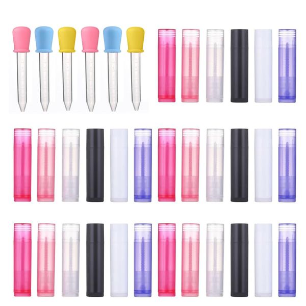 60 Pezzi Tubi per il Balsamo Labbra Vuoti 5ml Tubo del Rossetto in Plastica Multicolore Burrocacao Contenitore Tubi con 6 Pipettes, Contenitori per il Balsamo Labbra/Rossetto Fai da Te