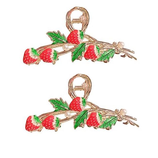 2pcs Red Strawberry Metal Hair Claw Clips, Non-Slip No Broken Strong Hold Hair Clamps Large Hair Claw Nonslip Hair Barrettes Fashion Hair Accessories for Woman and Girls With Long Thick Curly Hair