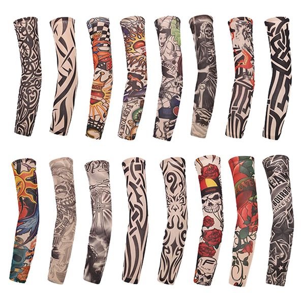 16 Pcs Arm Fake Tattoo Sleeves Cover Unisex Fake Temporary Cool Tattoo Sleeves Sun Protective Moisture Body Art Nylon Seamless Soft Sunscreen Sleeves for Cycling Driving Outdoor Sports Golf Hiking