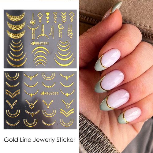 Flowers Nail Art Stickers Decals Gold Line Designs Nail Supplies 3D Self-Adhesive Leaves Floral Nails Decals Acrylic Nail Sticker for Women Girls Manicure Decorations Accessories Set 12Sheets