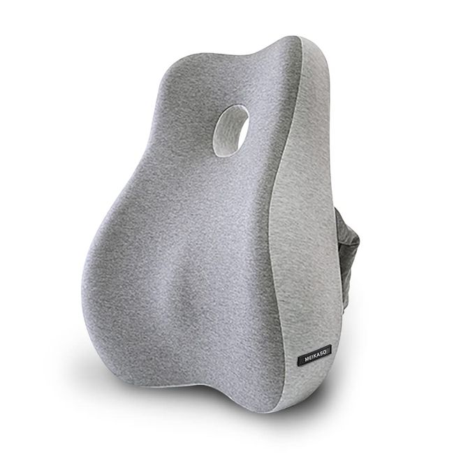 Meikaso Lumbar Cushion, Lumbar Support, Car Cushion, Waist Cushion, Hollow Back Cover, Driving Cushion, Low Back Pillow, Low Rise, Breathable, Lumbar Support, Ergonomic, Car/Home/Chair Supplies, Mounting Band, Washable (Light Gray)