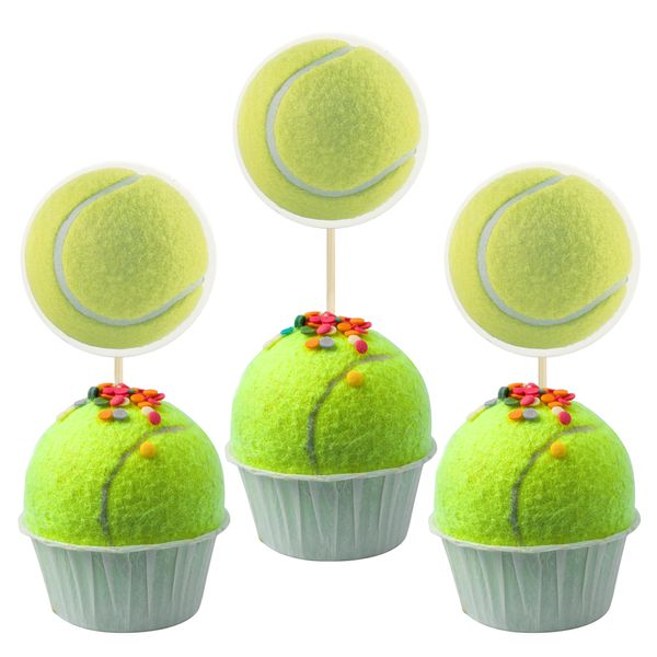 Gyufise 36Pcs Tennis Cupcake Toppers Sport Ball Cupcake Picks Tennis Sports Theme Baby Shower Kids Birthday Party Cake Decorations Supplies