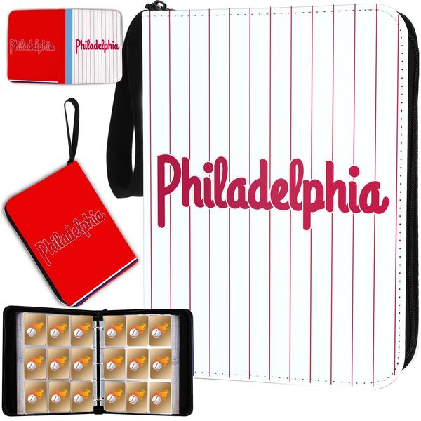 Baseball Card Binder with Sleeves 900 Pocket, Philadelphia Baseball Trading Card Holder Baseball Collector Album Sports Trading Card 3 Ring Binder Storage Book Folder Case