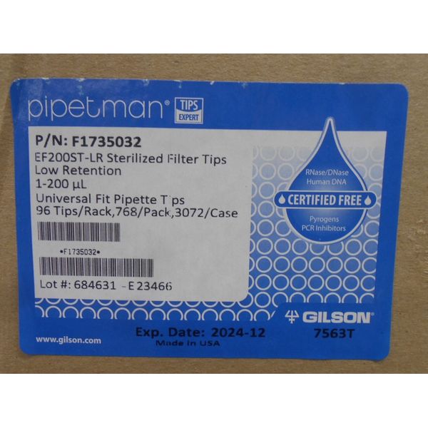 Gilson Pipetman® F1735032 EF200ST-LR Sterilized Filter Tips 3072/case