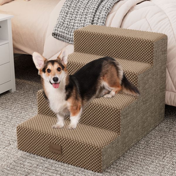 Brezelge 4 STEPS Dog Stairs Pet Stairs Pet Steps for Bed and Couch