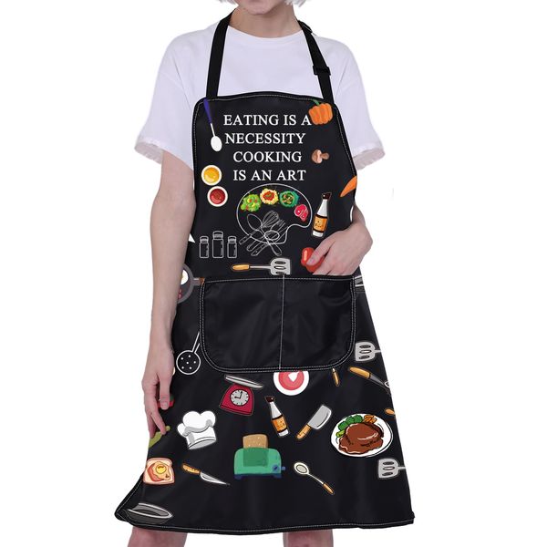 ENSIANTH Funny Cooking Aprons for Women Men Kitchen Aprons with Pockets Chef Apron Waterproof Master Chef Apron Cooking Lover Gifts (cooking aprons)