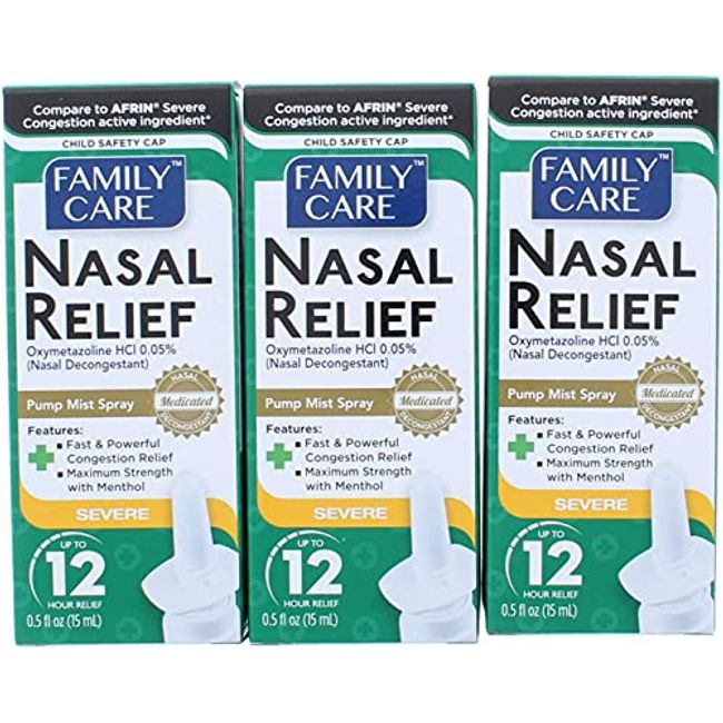 Nasal Relief Spray, Pump Mist, Anti-drip, Severe Congestion, (Oxymetazoline HCI ) 12 Hours, 3 Pack. by Assured