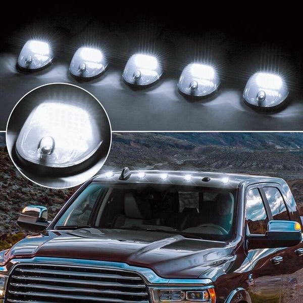 KOMAS 5 X Cab Roof Running 264146BK Black Smoke Lens White 24 LED Housing Cab Marker Lights, Top Clearance Light for 2003-2018 Dodge Ram 1500 2500 3500 4500 5500 Pickup Trucks